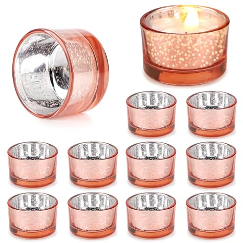 LALAGO Teelichtgläser 12er Set, Gefleckt Teelichthalter Glas, Kerzenhalter Teelichthalter,Kerzengläser für Teelicht Deko Weihnachten Tischdeko Hochzeit（Rosa）