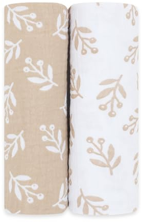 emma & noah Baby Spucktücher, 70x70 cm, Kuschelig Weich, 2er Sets, 100% Bio-Baumwolle, Langlebig & Extra Saugfähig, Unisex Design für Jungen und Mädchen (Floral Sand)