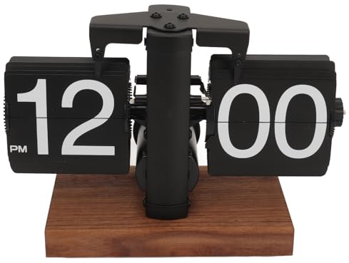 Atyhao Vintage Flip Down Clock withBase, Easy to Read Cards, Perfect for Home Decor, 12 Hour Time (Black)