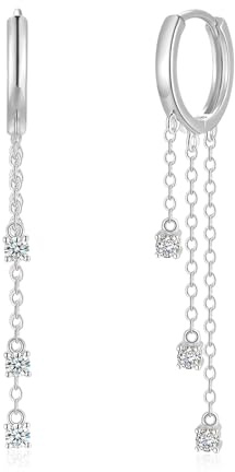 Bewenda Creolen Ohrringe Hängend Silber, 925 Sterling Silber Dangle Ohrringe mit Zirkonia, 58mm Lange Quaste Kette Ohrhänger Ohrring, Hypoallergen Weißgold Tropfen Baumeln Ohrring für Damen Mädchen