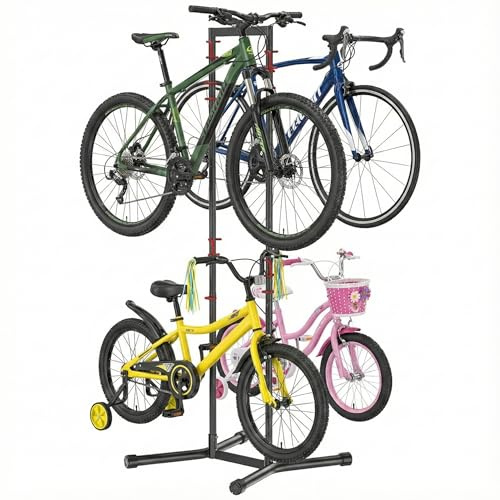 teraysun 4 Bike Horizontal Storage Rack, Heavy Duty No-Drill Indoor Garage Bike Organizer, 154 lbs Capacity for Mountain, Road & Hybrid Bikes
