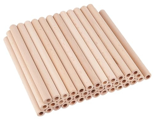 OLYCRAFT 40 bastoncini di legno cavi rotondi da 200 x 15 mm, con foro da 8 mm, aste rotonde in legno di faggio non finito, per progetti artistici fai da te