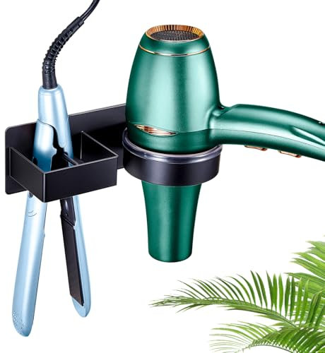 WAYASI Glätteisen Halterung Ohne Bohren, Föhnhalter Wand, Föhn und Glätteisen Halterung Aufbewahrung, Fönhalterung Wandhalterung, Halterung für Fön, Selbstklebend Haartrocknerhalter (Schwarz)