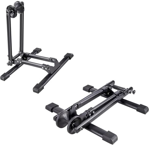 KARAT Range-vélo au Sol Pliable en Acier, Présentoir pour vélos, Largeur du Pneu jusqu'à 5 cm, Support de vélo Gain de Place pour Roue Avant et arrière (36,5 L x 40 l x 45 H cm Noir Finn)