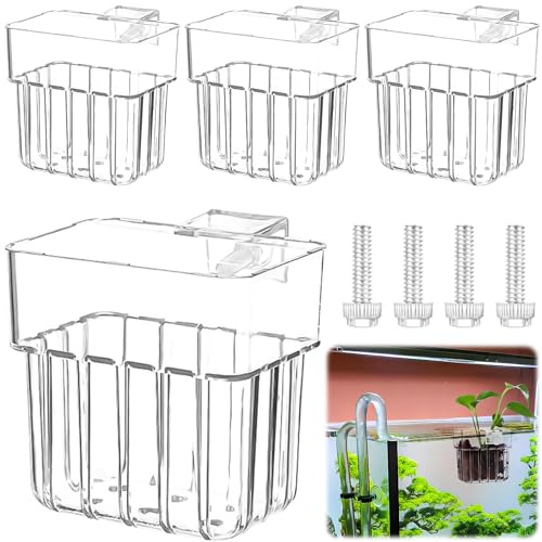 XTUDOU® 4 pezzi Porta Piante per Acquario, Trasparente con Fori Cestino per Piante Acquario, supporto per piante da acquario per E Decorazioni Acquascape