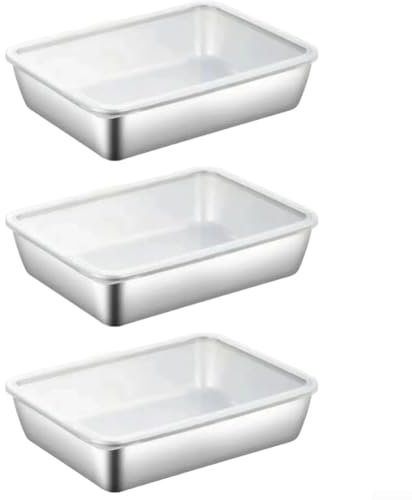 Set di 3 contenitori per alimenti in acciaio inox con coperchio, ermetici, per frigorifero, picnic, barbecue, vassoi multiuso