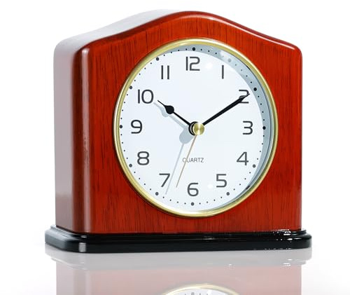 AYRELY® Mantel Clock, Handcrafted Solid Wood Desk Clock with Silent Movement, Piano-Gloss Finish, Elegant Table Clock for Fireplace, Bedroom, Office & Gifts