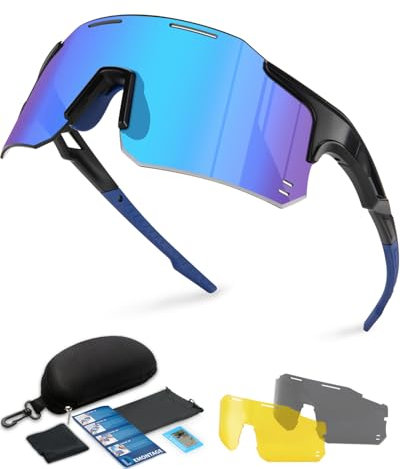 Winyoher Schnelle Brille Herren Winddicht Sport Sonnenbrille Damen-UV400 Schutz Fahrradbrille Ultraleicht Randlos Sportbrille mit 3 Austauschbare Linse für Radfahren MTB Angeln Fahrrad Laufen
