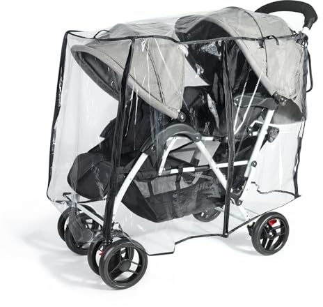 Orzbow Habillage Pluie Universelle pour Poussette Double, Respirante Protection Pluie Poussette Double Avant et Arrière Universelle avec Fenêtre, EVA de Qualité Alimentaire, Imperméable, Transparente