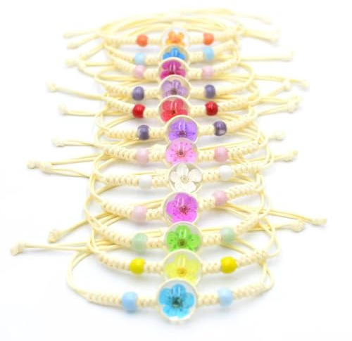 comvastars 12 stycken emitationsgåvor armband flickor, armband barn, vaiana-kedja, från 6 7 8 9 10 år, 8–26 cm justerbart vänskapsarmband, färgglada blommor, vävda armband för barn, flickor