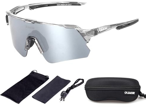 OUWOR Polarized Cycling Glasses for Men Women Youth, UV400 Mountain Bike Sunglasses for Bicycle Mtb Running Fishing Baseball Hiking (Translucent & Gray)