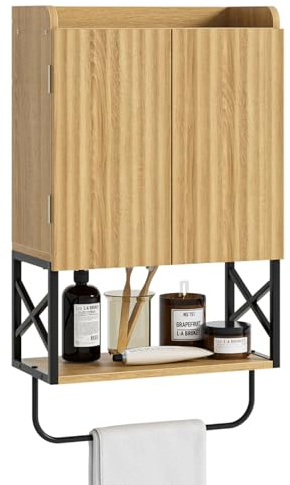 Apetaccat Armario de baño montado en la Pared, botiquín de Madera con estantes Ajustables, Mueble de Almacenamiento de Pared Que Ahorra Espacio para baño, Cocina y Sala de Estar