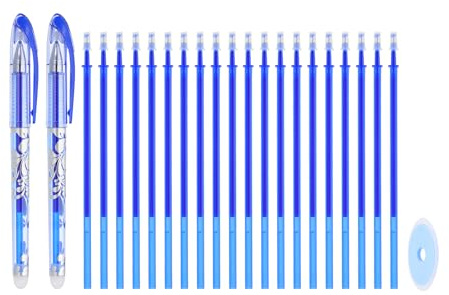 PATIKIL 2Pack Erasable Gel Pens with 20 Refills & 1 Eraser, 0.5mm Heat Erasable Pens for Fabric Blue Ink Fabric Markers for Sewing Quilting Planner Writing