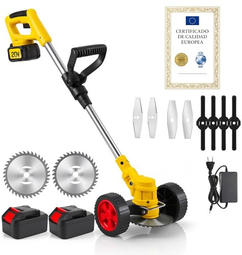 Desbrozadora con Ruedas con Cuchillas Intercambiables. Corta Cespedes Electrico con 2 Baterías para 2 Horas de Uso. Desbrozadora Eléctrica Ligera y Ergonómica para Jardín. Desbrozadoras Astur Group