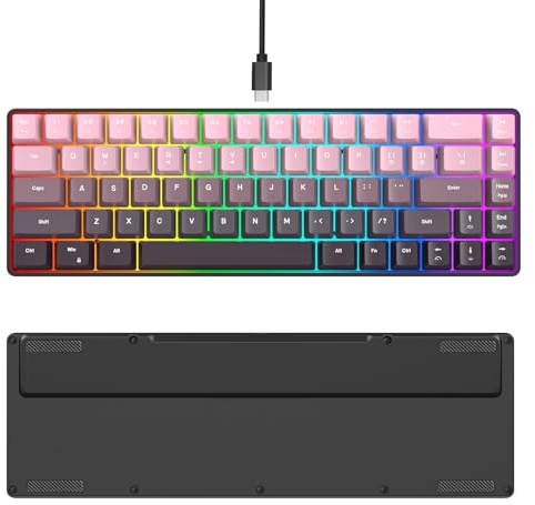Jectse Wired Gaming -Tangentbord, 68 Tangenter Mekaniskt Tangentbord, RGB Backbelyst Hot Swappable -Tangentbord, Siduttryckt Gradientfärg PBT -tangentknappar, för PC, Typist (Lutande rosa)