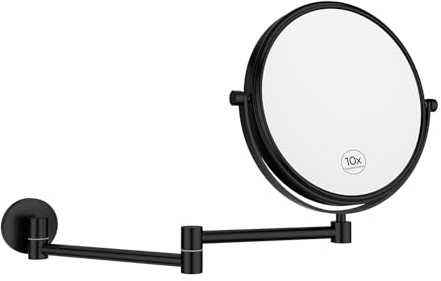 Nicesail vägg-sminkspegel 10 x förstoringsspegel svart för badrum sminkspegel utdragbar rakspegel med förstoring, väggmontering, diameter 20 cm