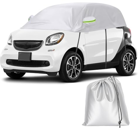 Telo di copertura per auto impermeabile adatto per Smart Fortwo 2006-2025, 300D, traspirante, con cinghie e strisce riflettenti, impermeabile, semi-garage, pioggia, sole, neve e polvere (argento)