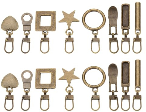 sourcing map Lot de 16 tirettes de fermeture éclair en cuir de 4,5 cm - 8 types de fermeture éclair de rechange pour bagages, vêtements, vestes, sacs à dos, bottes - Bronze