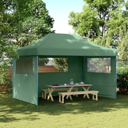 Mokuyary Tenda per feste, pop-up pieghevole con 3 parti laterali, tenda stabile verde per giardino, campeggio, padiglione da giardino con 3 pareti laterali