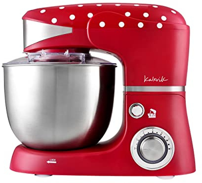 Kalorik TKG M 3014 Design-Küchenmaschine mit 5 Liter Edelstahlschüssel, Druckgussrühr- und -knethaken, 6 Geschwindigkeitsstufen, Edelstahl-Schneebesen, kraftvolle 1000 Watt, Rot