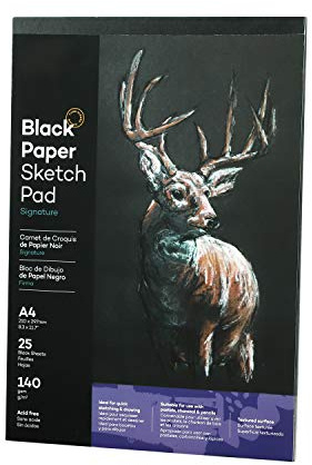 A4 Black Drawing Pad Artist Sketch Pad Oil Pastel Paper Pad Black Paper Sketchbook Professional Painting Pad Perfect for Oil Pastels, Chalk, Highlight Pen, Graphite & Colored Pencils, Charcoal