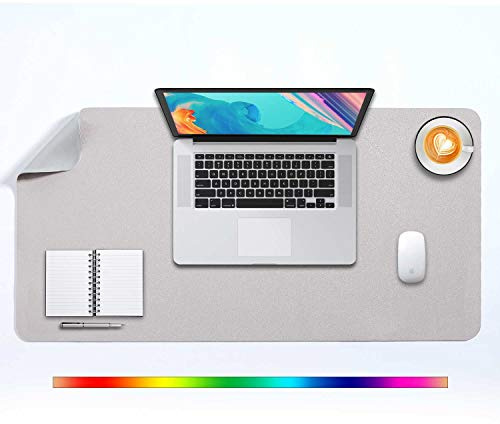 DOBAOJIA Tappetino per Mouse Grande, Mouse Pad XL, Sottomano da Ufficio, Laptop Tappetino, Tappetino Scrivania, Tappetino Scrittura, Uso Doppio Lato Simipelle PU 80 x 40cm Grigio Chiaro/Argento