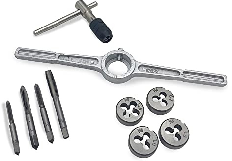 Autojack 10 Piece Metric Tap & Die Set Thread Renewing Repair Tool Kit, Alloy Steel Size M4 M5 M6 M8, for Cutting External and Internal Threads