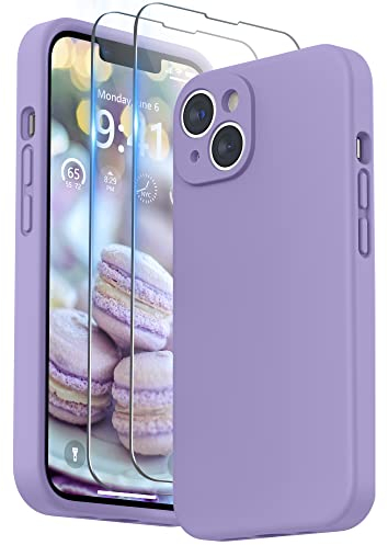 SURPHY für iPhone 14 Hülle Silikon mit Displayschutzfolie & Kameraschutz, Stoßfeste Handyhülle iPhone 14 Case Schutzhülle 6,1 Zoll 2022, Lila