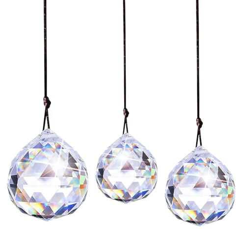 Booaee Kristallsolfångare, 3 stycken kristallprism-solfångare, kristallkula för fönsterdekoration, regnbåge kristallboll, bröllop, födelsedag, årsdag