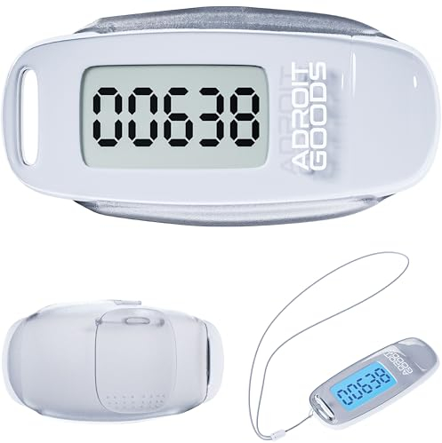 AdroitGoods Schrittzähler Clip, einfach zu bedienender Pedometer, Großes Display, Ohne App/Handy, Ideal Schrittzähler Kinder, Senioren, Damen, Heren, Trageschnur Inklusive, USB Aufladbar - Weiß