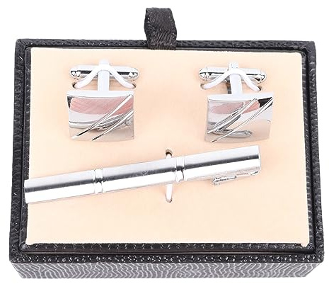 Juego de Gemelos con Clip para Corbata, Exquisitos Juegos de Gemelos y Clip Duraderos para Hombres con Caja de Regalo, Gemelos Clásicos y Juego de Pasador de Corbata para Padrino