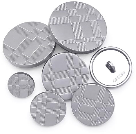 SEMINI 36 Pieces Mixed 6 Sizes Metal Button Alloy Shank Button Round Shaped Sewing Button for Women Men Suit Woolen Coat Shirt Trousers Sewing Crafts (Style087 Matt Silver)