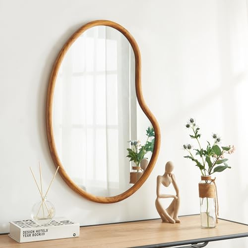[en.casa] Wandspiegel Jokioinen Spiegel hängend mit Holzrahmen Eiche-Optik 75 x 55 cm Flur Badspiegel zum Aufhängen Dekoration Hängespiegel Freiform