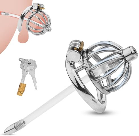 BDSMLOVE Chastity Cage Male Metall mit Dilator Harnröhre,Peniskäfig klein Keuschheitskäfig Keuschheitsgürtel für Herren,Sklaven Sex Spielzeug für die Männer extrem (50 MM)