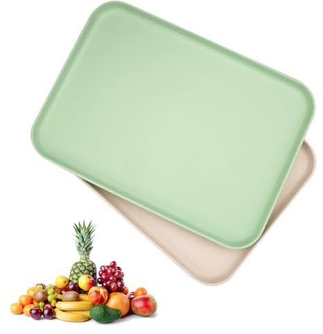 2 Stück Serviertabletts aus Kunststoff, Mehrzweck Kunststoff Serviertabletts Klein, 30.5 * 22cm kleines tablett kunststoff bunt, Küche Wiederverwendbar Rechteckige Tablett für Wohnzimmer, Esszimmer