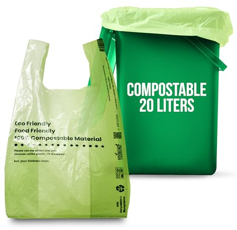 20L YouKind Strong Vest Carrier Bags with Handles Green Shopping Bags (50) for Groceries, Takeaway & Retail Stores, Standard Retail Carrier Bag Size (12 x 24)