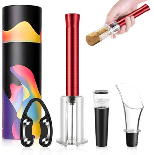 Apribottiglie per vino, cavatappi multifunzione per tutti i tappi in sughero e tappi per birra, cavatappi vino, apribottiglie vino set regalo (red01)