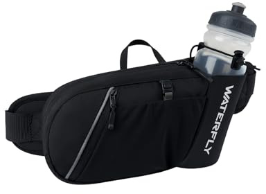 WATERFLY Bauchtasche Herren Damen mit Flaschenhalter: Sportliche Klein Gürteltasche Stylische Joggen Hüfttasche Gassi Bumbag Hundetraining Bum Belt MTB Hipbag Reisen Bauchbeutel Sport Hip Bag
