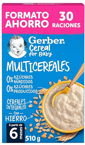 Gerber Papilla Multicereales 0% Azúcares Añadidos Ni Producidos, A Partir De Los 6 Meses, 510 G