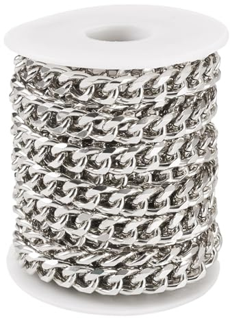 Boutigem Catena barbazzale sfaccettata in alluminio, 5 m, non saldata, intrecciata, massiccia, 12 x 9 x 3,5 mm, per fai da te, bracciali, collane, gioielli artigianali