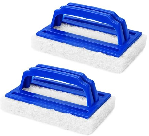 AKONE Poolborste av svamp, 2 stycken rengöringsborstar för pool, poolborste med blått handtag, handpool skrubb, poolborste för rengöring av poolväggar