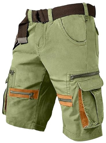 Generisch Pantaloni corti da lavoro, da uomo, estivi, da lavoro, con tasche, da allenamento, per attività all'aria aperta, in stile retrò, verde, L