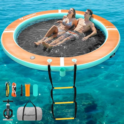 FBSPORT Isla Flotante para Varias Personas, Plataforma Flotante Redonda con Portavasos, Isla Flotante de Alta Resistencia para Adultos y niños, Tamaños Opcionales de 6, 8 y 10 Pies