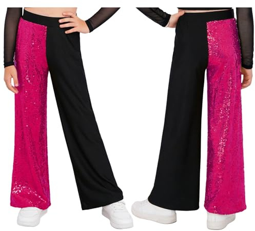 dPois Pantalones de Baile con Lentejuelas Brillantes para Niñas Mallas De Baile Jazz Pantalón Informal Ballet Rosa Oscuro 7-8 años