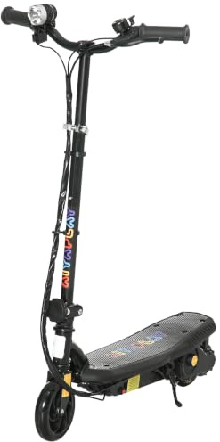HOMCOM Foldable Electric Scooter 120W LED Headlight 12km/h Ages 7-14 Black | Three Mode, Warning Bell, Adjustable Height, Maximum Speed