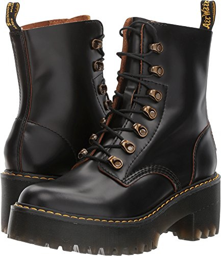 Dr. Martens Women's Leona Leather Heeled Boot, Black Smooth, 7