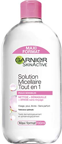 GARNIER Skin Active - Solution Micellaire Tout En 1 - Nettoie, Démaquille, Apaise - Micelles Et Glycérine Végétale - Sans Parfum - Vegan & Cruelty Free - Visage, Yeux, Lèvres - Peau Sensible - 700 ml
