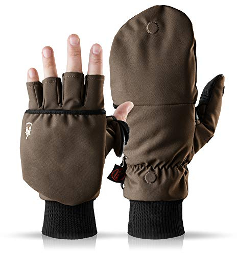 Heat 2 Fingerlose Handschuhe und Fäustlinge Kombination, warme Winterhandschuhe gegen den Wind und Kälte im Winter – Sporthandschuhe, Fahrradhandschuhe Damen, Herren – Braun, 9, Medium
