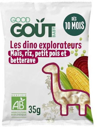 Good Goût - Les Dino Explorateurs - Snack pour bébé - Dès 10 Mois - Texture légère et fondante - Sans gluten - Format nomade