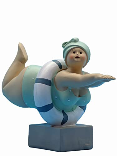 Pommerntraum ®| Dekofigur Maritime Badenixe mollige Badelady Nana Rubensfigur Rubensdame Rubenslady mit Schwimmreifen | Miss Elly (Mint)